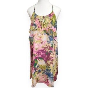 BCBGMaxAzria Swing Dress Womens Small‎ Floral Pastel Ruffle Layers Straps